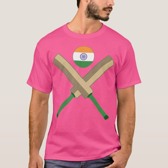 Camiseta Cricket Bat Cricket Ball Indian Flag (Frente)