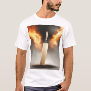 Camiseta Cricket Bat On Fire Com Design Legal De Fundo