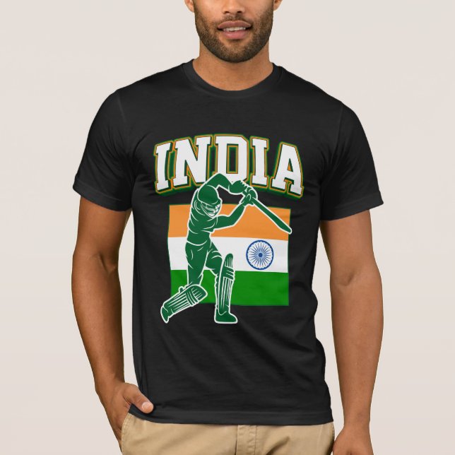 Camiseta Cricket da Índia com Presente da Bandeira Indiana (Frente)