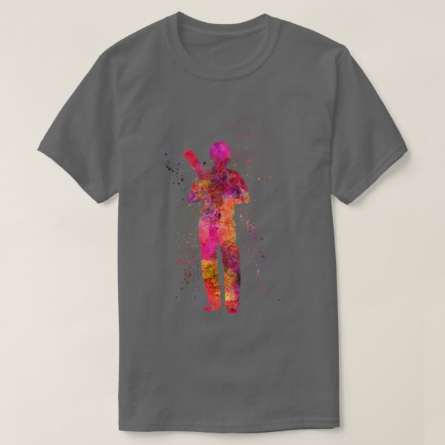 Camiseta Cricket player batsman silhouette in watercolor1  (Frente do Design)