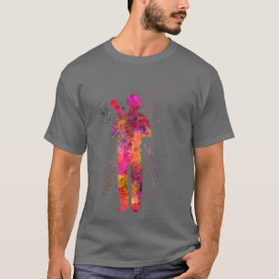 Camiseta Cricket player batsman silhouette in watercolor1