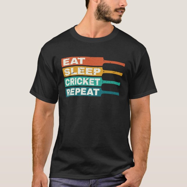 Camiseta Cricket Player Eat Sleep Cricket Repeat Retro (Frente)