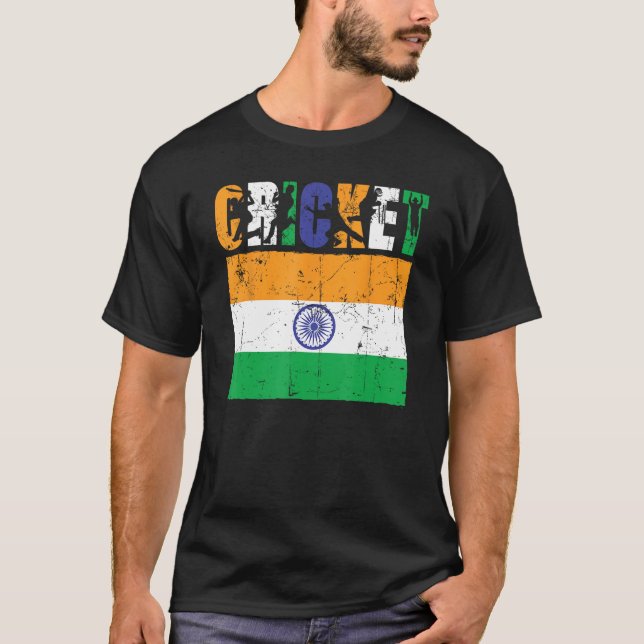 Camiseta Cricket Player Indian Flag For Youth Boys Kids (Frente)