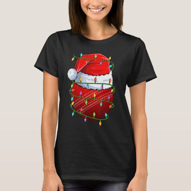 Camiseta Cricket Sports Xmas Lights Cricket Ball Natal (Frente)