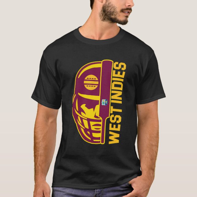 Camiseta Cricket West Indies Fan Helmet Ball And Bat Design (Frente)