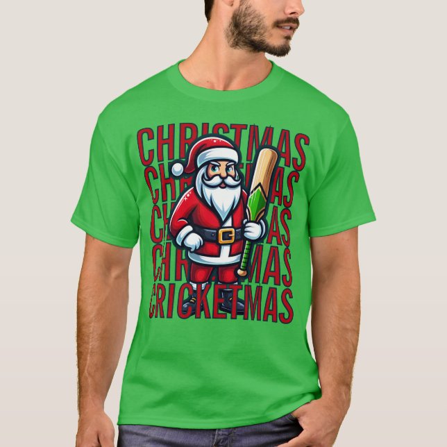 Camiseta Cricketmas de Natal do jogador de críquete papais  (Frente)