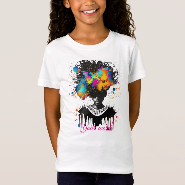 Camiseta Crie a sua mulher negra colorida (Frente)