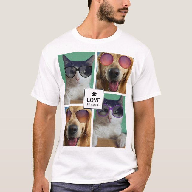 Camiseta Crie A Sua Própria Colagem Fotográfica De 4 Pet (Frente)