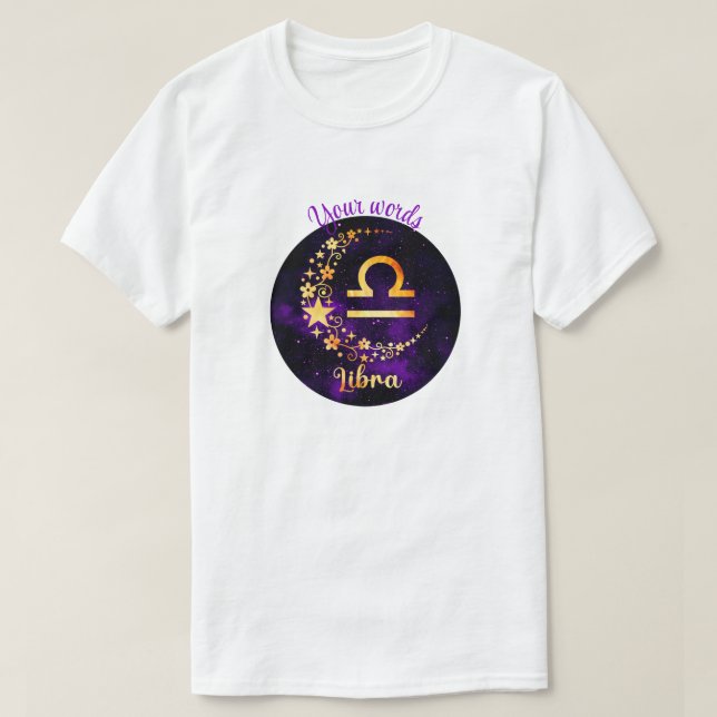 Camiseta Crie o seu próprio roxo Celestial Libra Zodiac (Frente do Design)