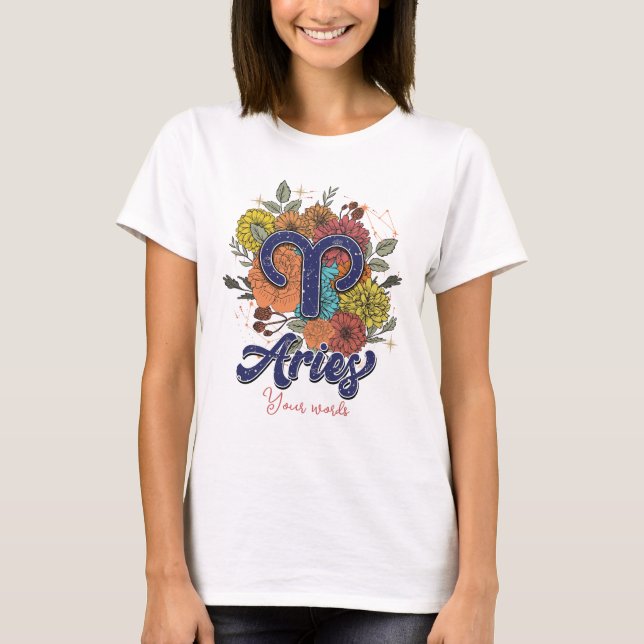 Camiseta Crie Os Seus Próprios Aries Zodiac Flores (Frente)
