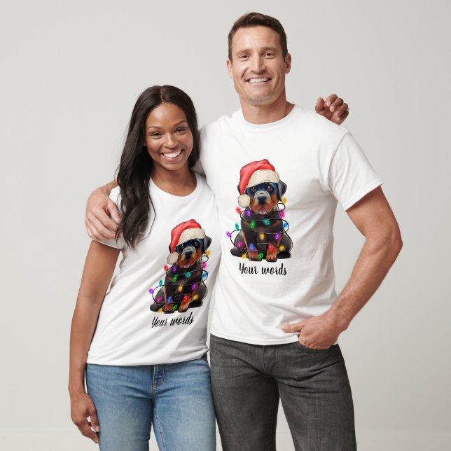 Camiseta Crie seu próprio cachorro rottweiler de Natal (Unissex)