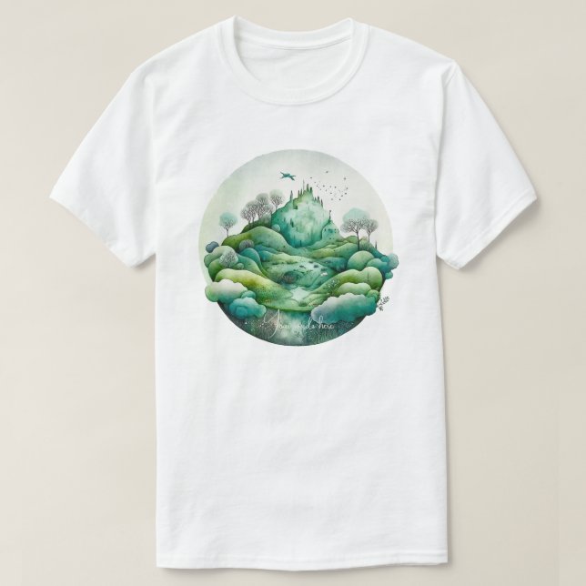 Camiseta Crie Seu Próprio Cenário Verde Montanhoso (Frente do Design)