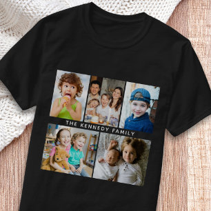 Camiseta Crie Seu Próprio Colagem de 5 Fotos Nome da Famíli