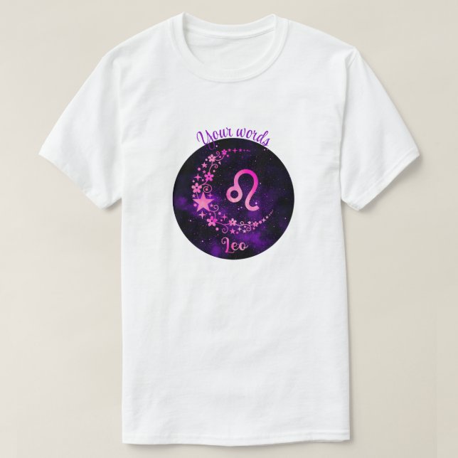 Camiseta Crie seu próprio Leo Zodiac Celestial Roxo (Frente do Design)