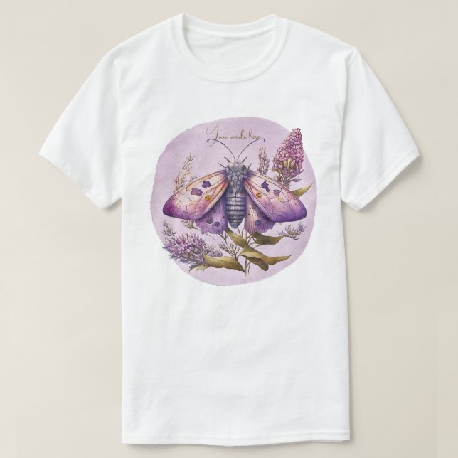 Camiseta Crie seu próprio Mariposa Roxa e Flores Silvestres (Frente do Design)