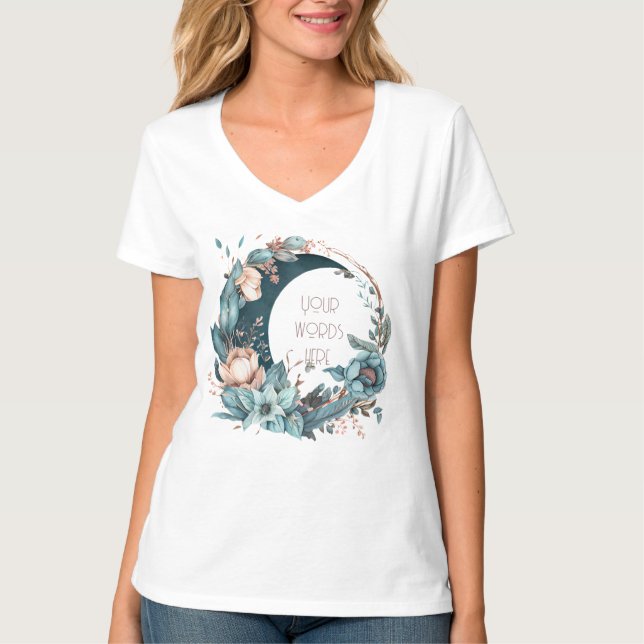 Camiseta Crie seu próprio Teal e Pêssego Floral (Frente)