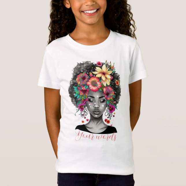 Camiseta Crie sua garota negra tropical (Frente)