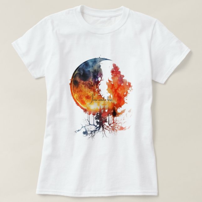 Camiseta Crie sua própria árvore de lua queimada (Frente do Design)