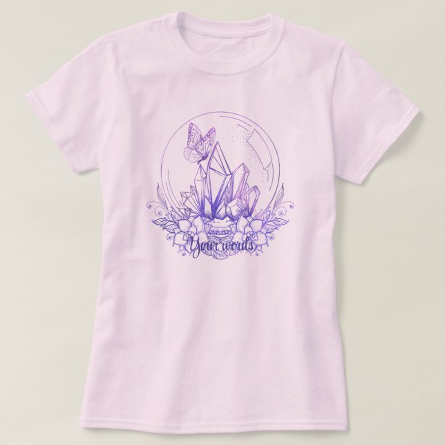 Camiseta Crie Sua Própria Bola De Cristal Roxo E Flores (Frente do Design)