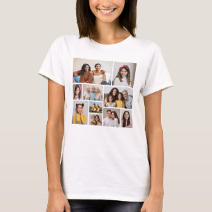 Camiseta Crie Sua Própria Colagem de 10 Fotos para Mulheres