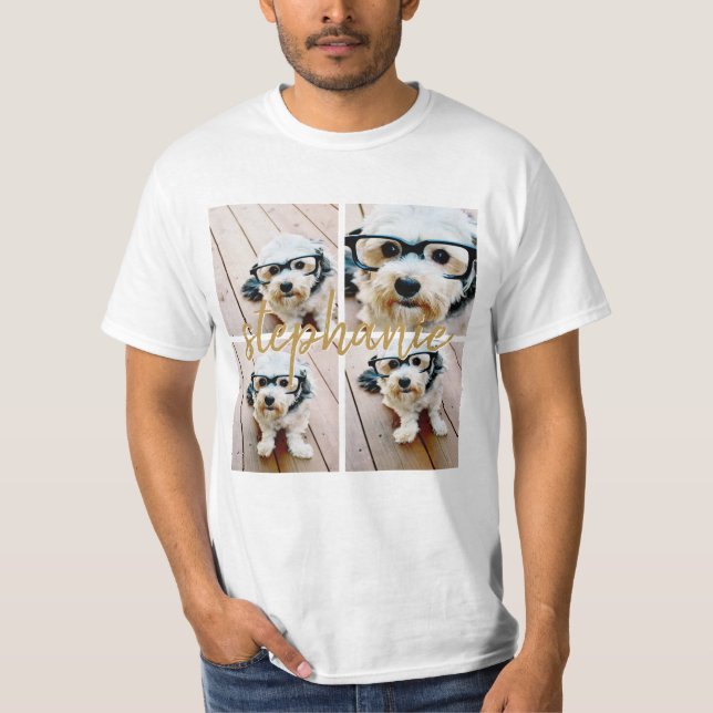 Camiseta Crie sua própria colagem de fotos 4 - Nome do scri (Frente)