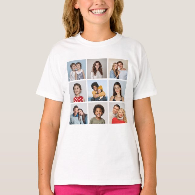 Camiseta Crie sua própria colagem de fotos de 9 (Frente)
