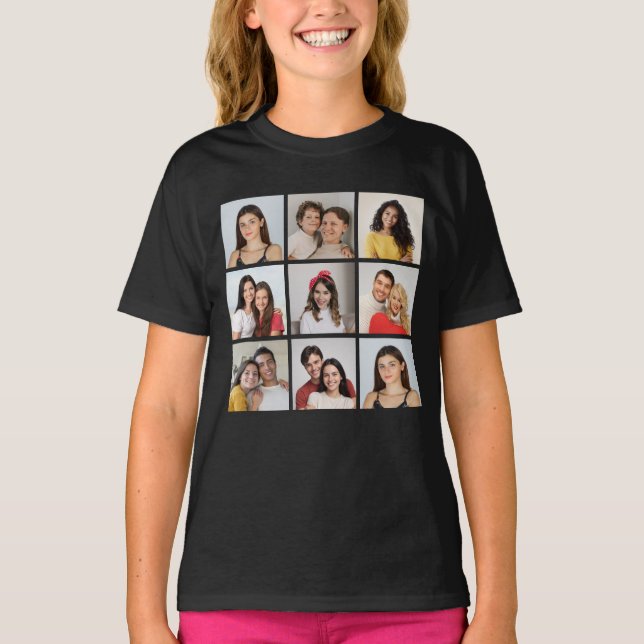 Camiseta Crie sua própria colagem de fotos de 9 (Frente)