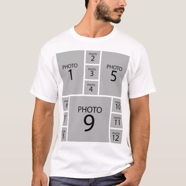 Camiseta Crie sua própria COLAGEM FOTOGRÁFICA 12 Personaliz (Frente)
