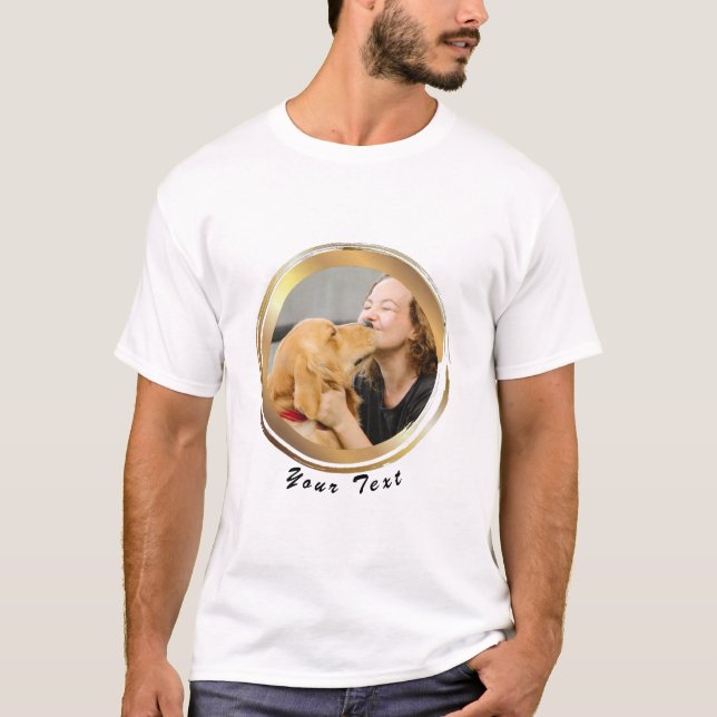 Camiseta Crie Sua Própria Foto de Cachorro no Círculo Doura (Frente)