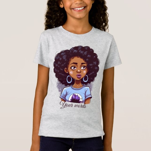 Camiseta Crie sua própria garota negra em roxo (Frente)