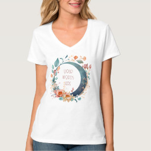 Camiseta Crie Sua Própria Lua Floral Rosa E Dourada