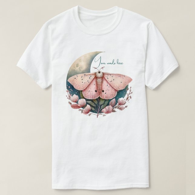 Camiseta Crie Sua Própria Mariposa Lua Rosa & Flores (Frente do Design)