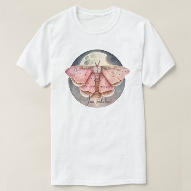 Camiseta Crie Sua Própria Mariposa Rosa da Lua Cheia (Frente do Design)