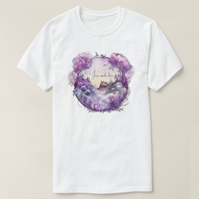 Camiseta Crie sua própria paisagem do castelo mágico roxo (Frente do Design)