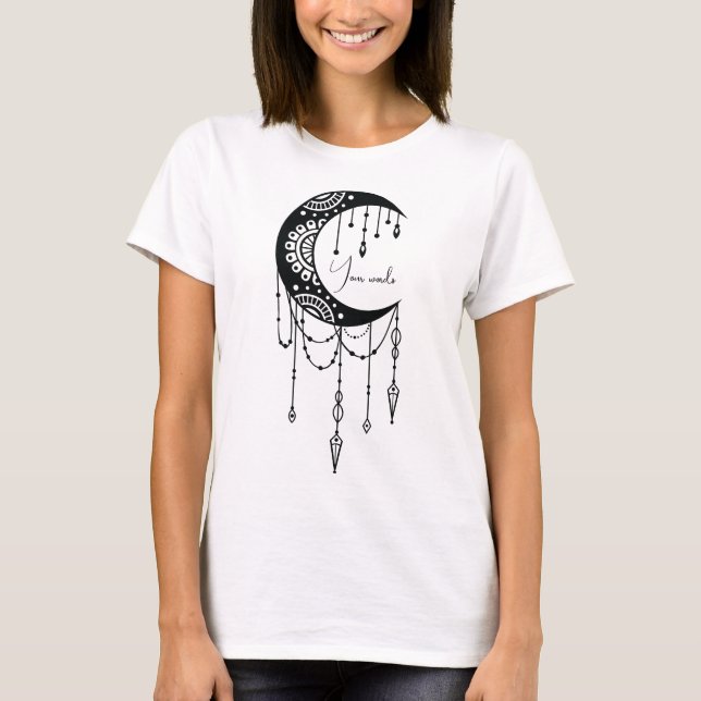 Camiseta Crie Sua Própria Silhueta de Lua de Mandala Boho (Frente)