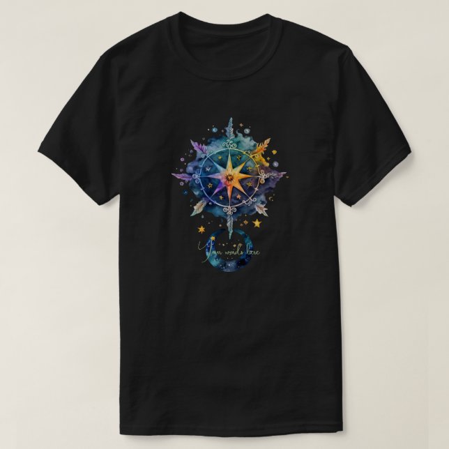Camiseta Crie Suas Próprias Penas Boho, Lua e Estrela (Frente do Design)