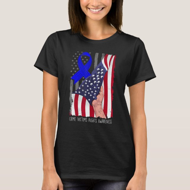 Camiseta Crime Victims Rights Awareness American Flag Blue  (Frente)
