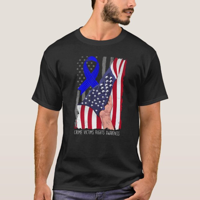 Camiseta Crime Victims Rights Awareness American Flag Blue  (Frente)