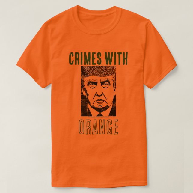 Camiseta CRIMES COM T-shirt LARANJA (Frente do Design)