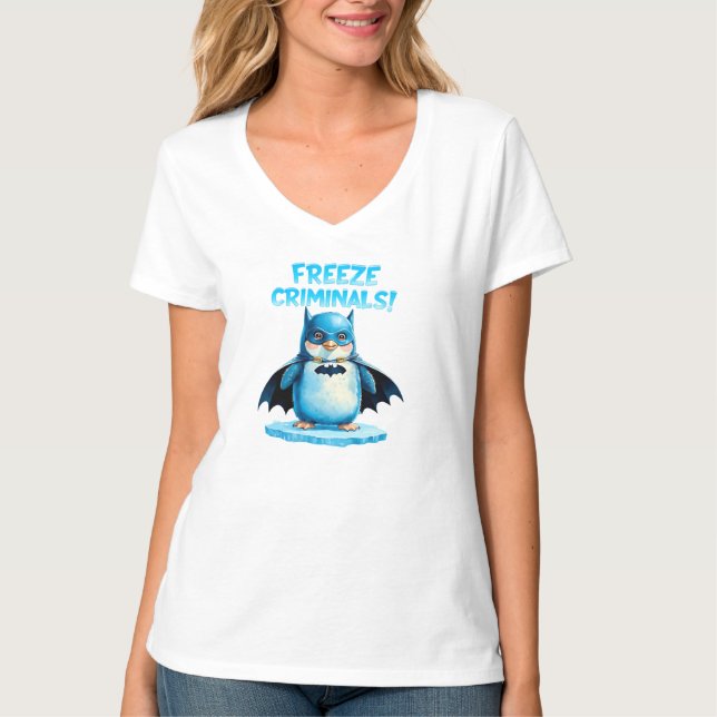 Camiseta Criminosos gelados - Pinguim escuro (Frente)