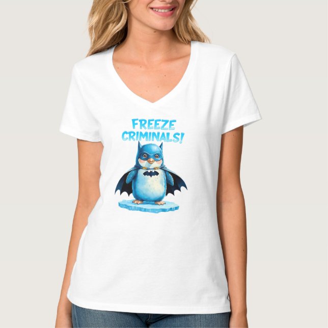 Camiseta Criminosos gelados - Pinguim escuro (Frente)