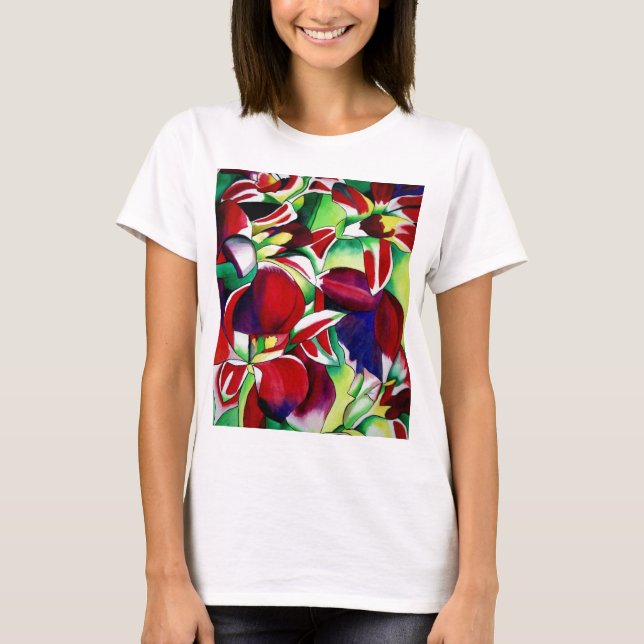 Camiseta Crimson tropical Cingapura Orquídeas (Frente)