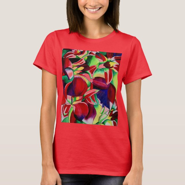Camiseta Crimson tropical Cingapura Orquídeas (Frente)