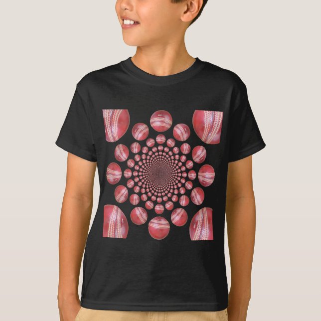 Camiseta Crimson Vortex: Linda Bola de Críquete Vermelho (Frente)