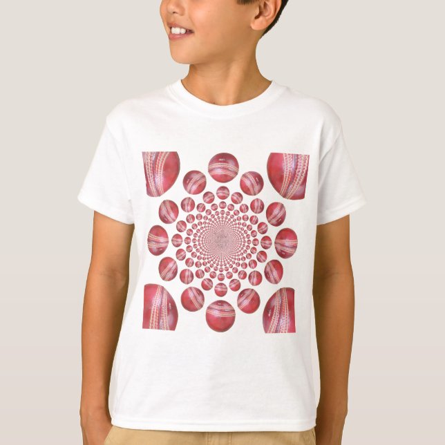 Camiseta Crimson Vortex: Linda Bola de Críquete Vermelho (Frente)