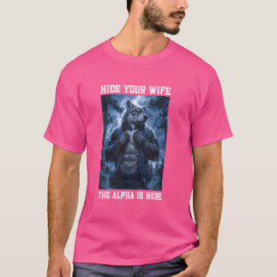 Camiseta Cringe Alfa Wolf Esconda Sua Esposa Memória Engraç