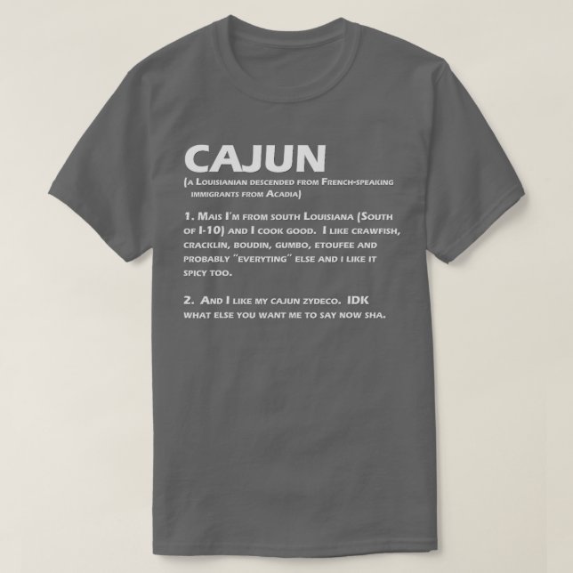 Camiseta Crioulo da Louisiana, Funny de Definição Cajun (Frente do Design)