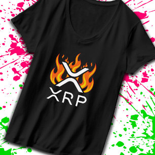 Camiseta Criptomoeda XRP Cripto Chamas Laranja Fogo Derrete