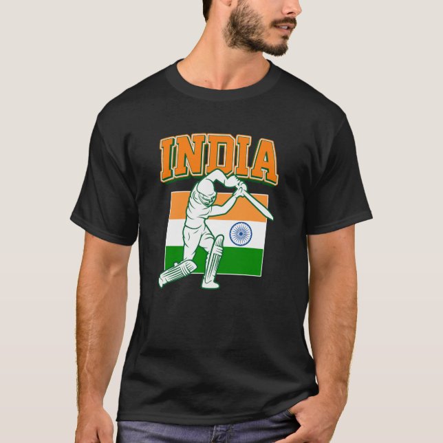 Camiseta Críquete da Índia com Presente de Bandeira da Índi (Frente)