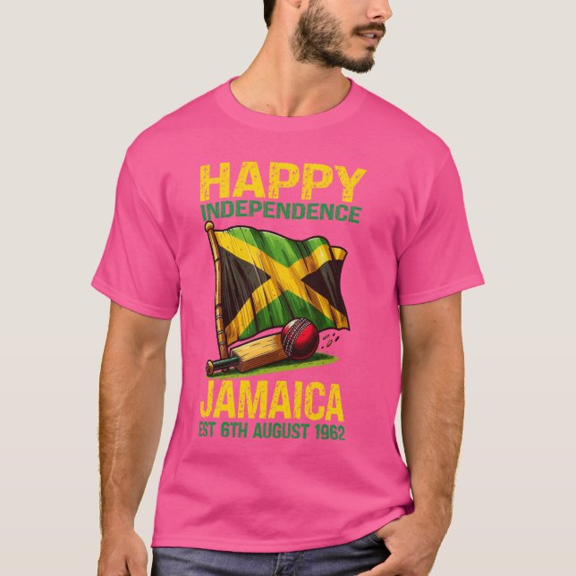 Camiseta Críquete, Feliz Dia da Independência Jamaica Est.  (Frente)